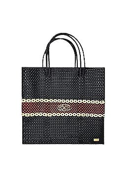 Lolas Collection Women's Medium Woven Regular Strap Tote Bag in Black/Red/Beige (view 1)