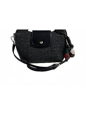 Ah-dorned Courtney Raffia Bag in Black (view 1)
