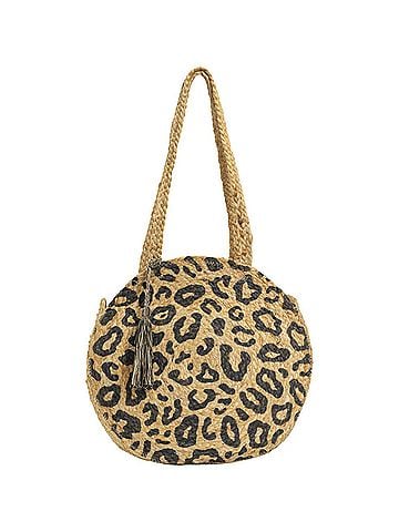 Magid Women's Straw Jute Circle Tote Bag in Leopard Print (view 1)