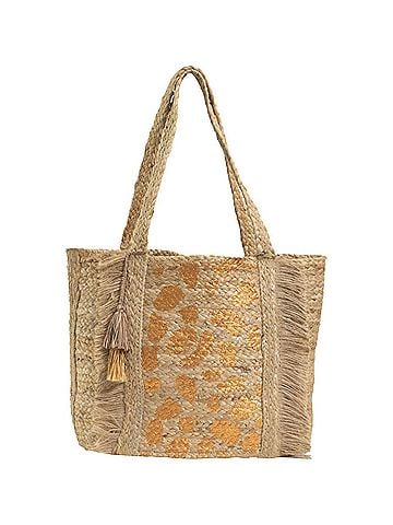 Magid Women's Metallic Leopard Print Jute Tote Bag in Natural/Gold (view 1)