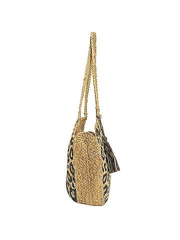 Magid Women's Straw Jute Circle Tote Bag in Leopard Print (view 2)
