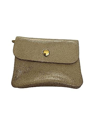 MADE IN ITALY Women's Genuine Leather Wallet 4.25" X 3.25" X 0.5" in Metallic Light Gold (view 1)
