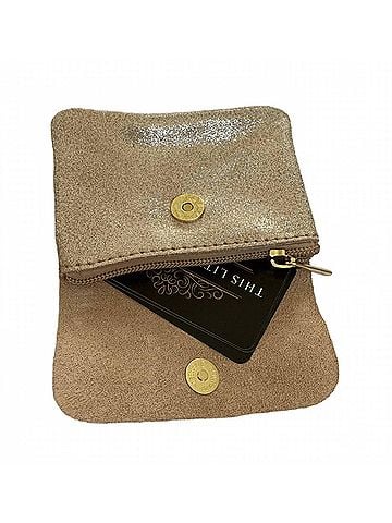 MADE IN ITALY Women's Genuine Leather Wallet 4.25" X 3.25" X 0.5" in Metallic Light Gold (view 2)