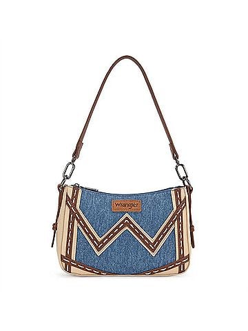 Wrangler Jeans Co Western Chevron Contrast Stitch Satchel Bag in Jean (view 1)