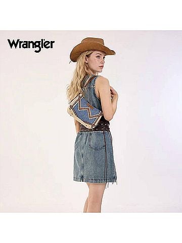 Wrangler Jeans Co Western Chevron Contrast Stitch Satchel Bag in Jean (view 2)