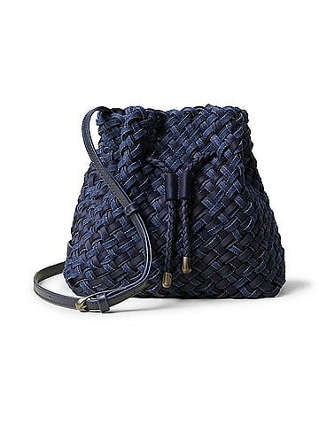 Naghedi Gramercy Medium Bucket Double Weave Bag in Indigo (view 1)