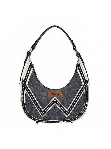 Wrangler Jeans Co Western Contrast Stitch Chevron Hobo Shoulder Bag in Dark Jean (view 1)