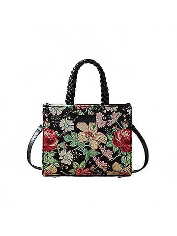 Wrangler Jeans Co Floral Print Braided Tote Bag in Black (view 1)
