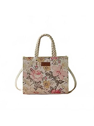 Wrangler Jeans Co Floral Print Braided Tote Bag in Tan (view 1)