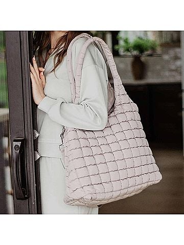 Katydid Collection Women's Quilted Puffer Tote Bag in Sand (view 2)