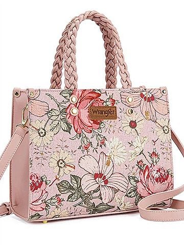 Wrangler Jeans Co Floral Print Braided Tote Bag in Pink (view 1)