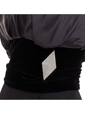 Alexandre Vauthier ALEXANDRE VAUTHIER black crystal pave brooch velvet belt satin strapless dress (view 2)