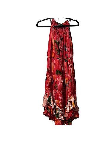 FARM Rio Mixed Fruits Ocean Tiered Asymmetric Ruffled Midi Dress Casual Dress (view 2)