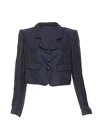Giorgio Armani GIORGIO ARMANI navy textured flap pockets cropped evening jacket blazer IT46 XL (view 1)