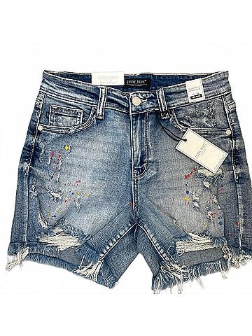 Judy Blue Mid-Rise Rainbow Paint Splash Cut Off Shorts in Blue (view 1)