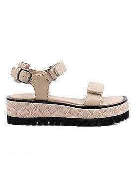 All Black Women's Quilted Vel Sandals in Beige (view 1)