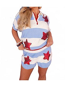 Brianna Cannon Nantucket Stripe Shorts With Stars in Blue (view 2)
