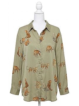 Umgee Satin Animal Print Blouse in Light Olive (view 1)