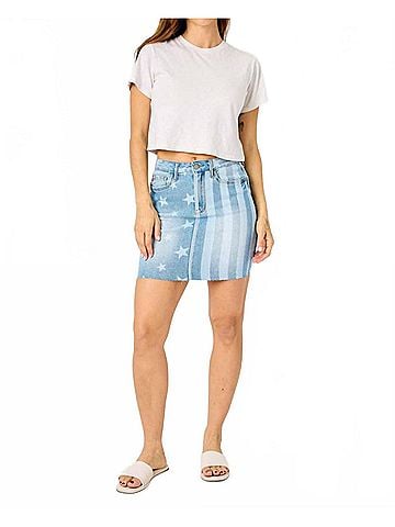 Judy Blue Star &amp; Stripe High Waist Bleached Skirt in Blue (view 2)