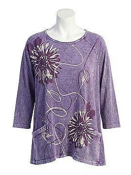 Jess & Jane Carmen Mineral Washed Patch Pocket Tunic Top in Purple (view 1)