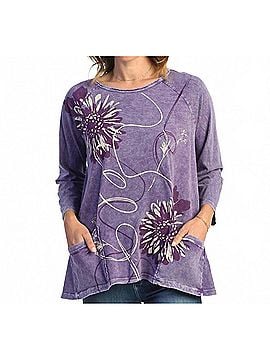 Jess & Jane Carmen Mineral Washed Patch Pocket Tunic Top in Purple (view 2)
