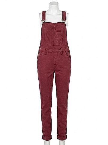 Judy Blue High Waist Garment Dyed Boyfriend Double Cuff Overalls in Maroon (view 1)