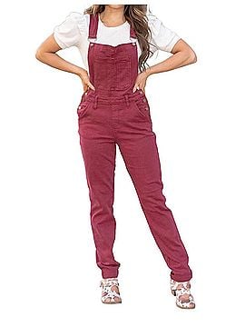 Judy Blue High Waist Garment Dyed Boyfriend Double Cuff Overalls in Maroon (view 2)