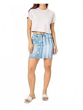 Judy Blue Star &amp; Stripe High Waist Bleached Skirt in Blue (view 2)