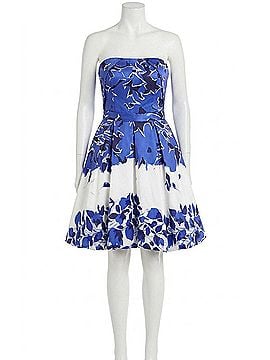 Jovani Strapless Floral A-Line Dress With Pleated Skirt in Blue White Floral (view 1)