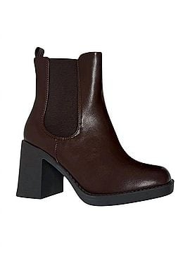 Top Moda Women's Leather Round Toe Bootie in Brown (view 1)