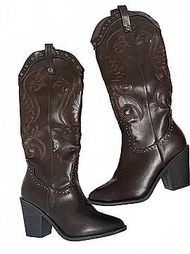 Top Moda Women's Studded Cowgirl Boots in Brown (view 2)