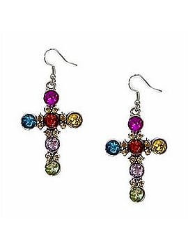 Southern Grace Women's Crystal Cross Drop Earrings in Multi (view 1)