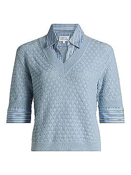 Tanya Taylor Esme Pointelle Knit Top in Powder Blue (view 1)