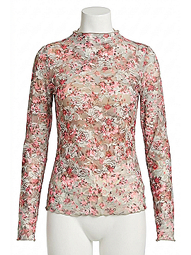 Davi & Dani Floral Print Mesh Long Sleeve Layering Top in Pink Floral (view 1)