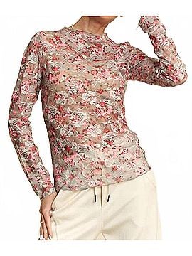 Davi & Dani Floral Print Mesh Long Sleeve Layering Top in Pink Floral (view 2)