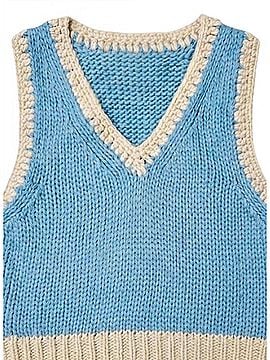 ee:some Women's Lined V-Neck Sweater in Blue Oat (view 2)