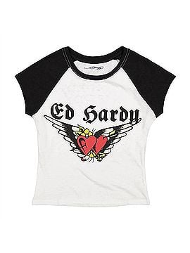 Ed Hardy Heart Wings Raglan Cap Sleeve Tee in Black/White (view 1)