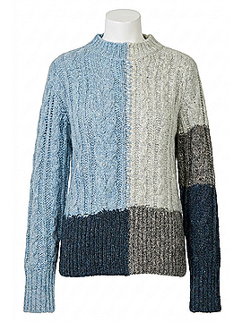 Mystree Color Block Cable Knit Sweater in Blue/Navy (view 1)