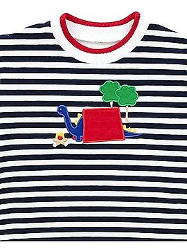Florence Eiseman Kid's Camp Dinosaur Stripe Knit Shirt 4 Mo in Navy/White/Red (view 2)