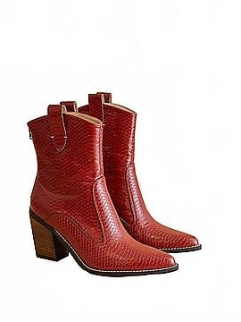 Oasis Society Women's Tara Two Paneled Western Boots in Red (view 2)