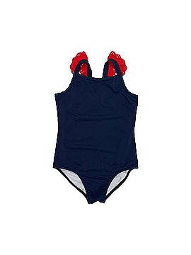 The Beaufort Bonnet Company Girls' Long Bay Swimsuit in Nantucket Navy W/ Richmond Red (view 1)