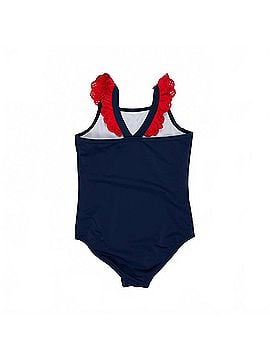 The Beaufort Bonnet Company Girls' Long Bay Swimsuit in Nantucket Navy W/ Richmond Red (view 2)