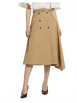 Mac Duggal Twill Midi Skirt With Buttons And Belt in Taupe (view 2)