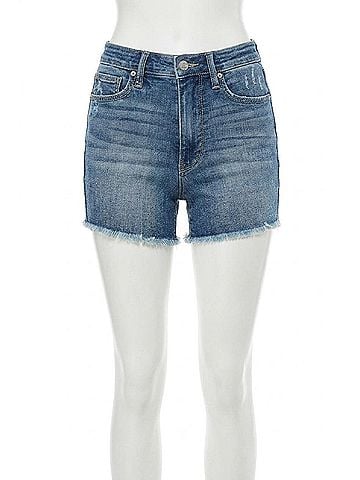 Judy Blue High Waist Tummy Control Fray Hem Shorts in Medium Wash (view 1)