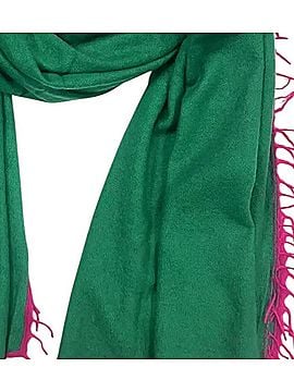 Dolma Women's Cashmere Fringe Scarves in Emerald Pink (view 2)