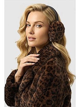 Joseph Ribkoff Women's Leopard Print Faux Fur Adjustable Earmuffs in Beige/Black (view 2)