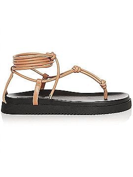 Aqua Women's Muse Strappy Ankle Tie Thong Sandals in Tan/Black (view 1)