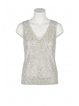 Joseph Ribkoff Sequins Yarn V-Neck Camisole in Moonstone (view 1)