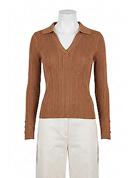 Skies Are Blue Long Sleeve Ribbed Knit Collared Shirt in Mocha (view 1)