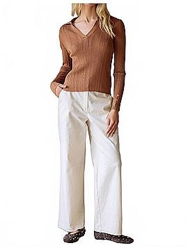 Skies Are Blue Long Sleeve Ribbed Knit Collared Shirt in Mocha (view 2)